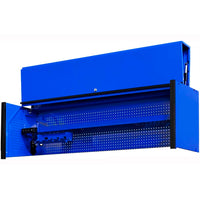 Extreme Tools 72 Inch Tool Box Hutch Workstation With Black Trim Featuring An Open Top Compartment And A Perforated Back Panel Equipped With Tool Holders