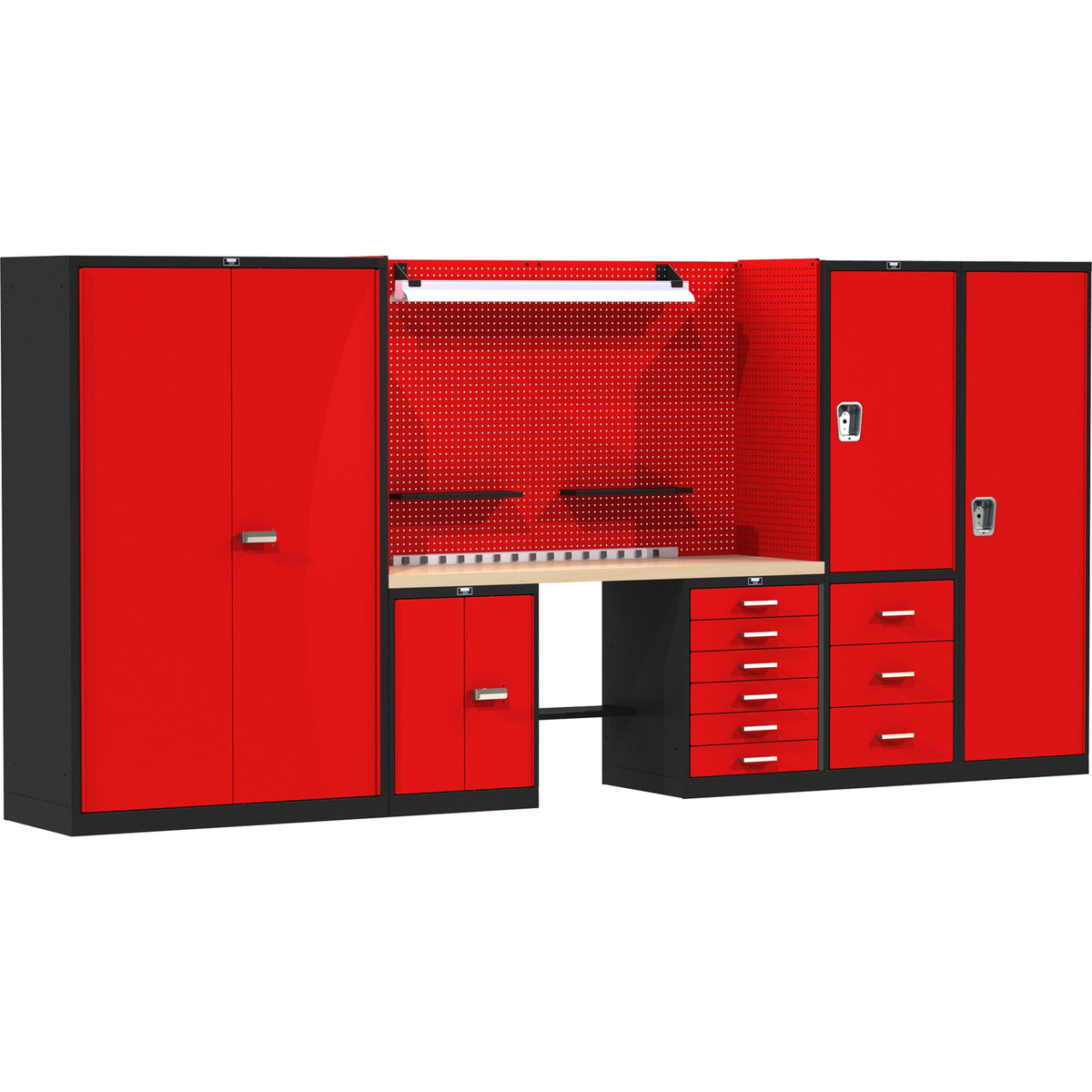 Dark Slate Gray Hallowell Fort Knox SECURE STORAGE Modular Workbench System 168&quot; With Wood Top