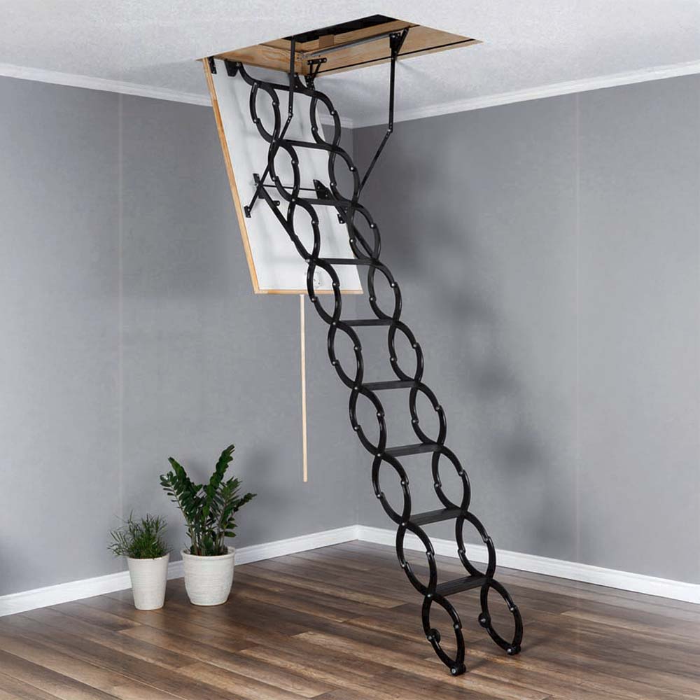Foldable Metal Attic Ladder Unfolded From A Ceiling Door
