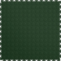 Forest Green Coin Top Garage Floor Tiles By Perfection Tile, With A Grid Like Pattern Of Circular Indentations Covering Its Entire Surface
