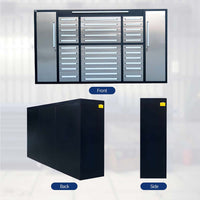 Front Back And Side Views Of A Gray Drawer Workbench System