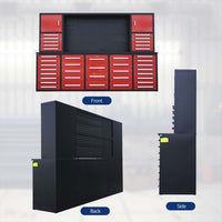 Front Back And Side Views Show A Red And Black Modular Workbench System