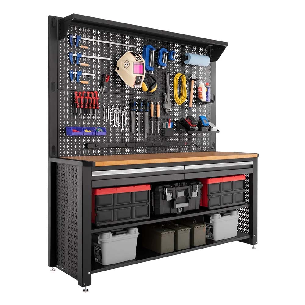 Fully Equipped Garage Workbench With Pegboard Backwall