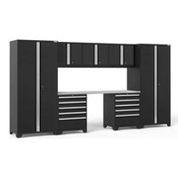Garage Cabinet Set Pro 3.0 8 Piece With Tool Cabinets Featuring Tall Cabinets And A Central Workbench With Two Sets Of Drawers