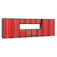 Garage Cabinet Set Pro 3.0 Series 14 Piece With Multi Function Cabinet Featuring Multiple Red Doors And Drawers