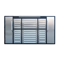 Garage Storage Unit With Two Tall Side Lockers And Multiple Center Drawers