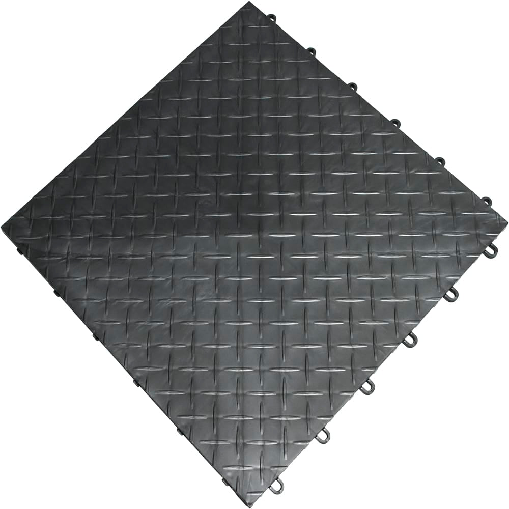 Graphite Racedeck Garage Flooring With A Diamond Pattern Featuring A Raised Grid-Like Surface