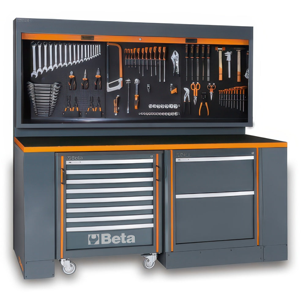 Gray Beta Workshop Station With An Open Overhead Tool Display
