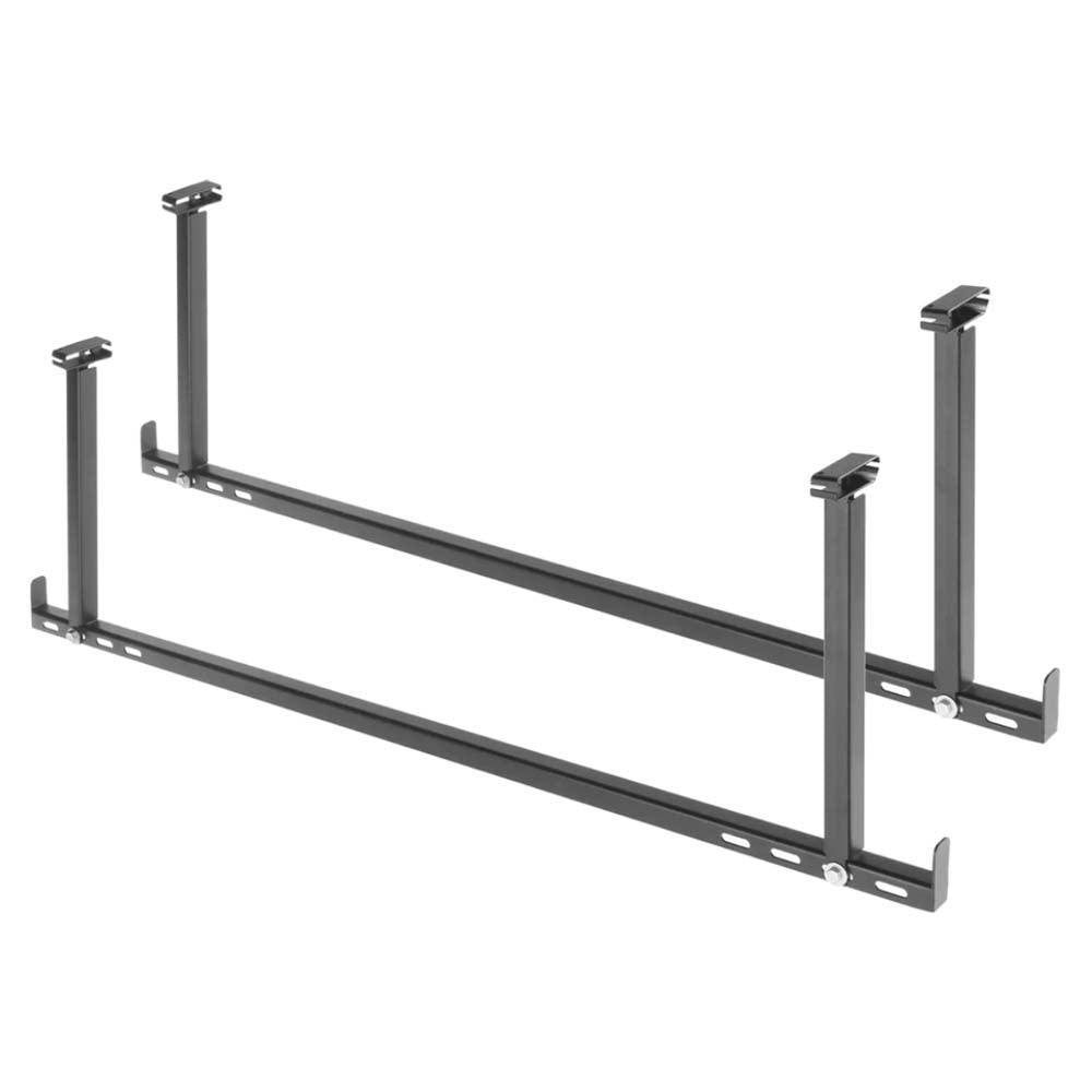 Gray Metal Ceiling Mounted Storage Rack Frames With Vertical Supports And Horizontal Bars