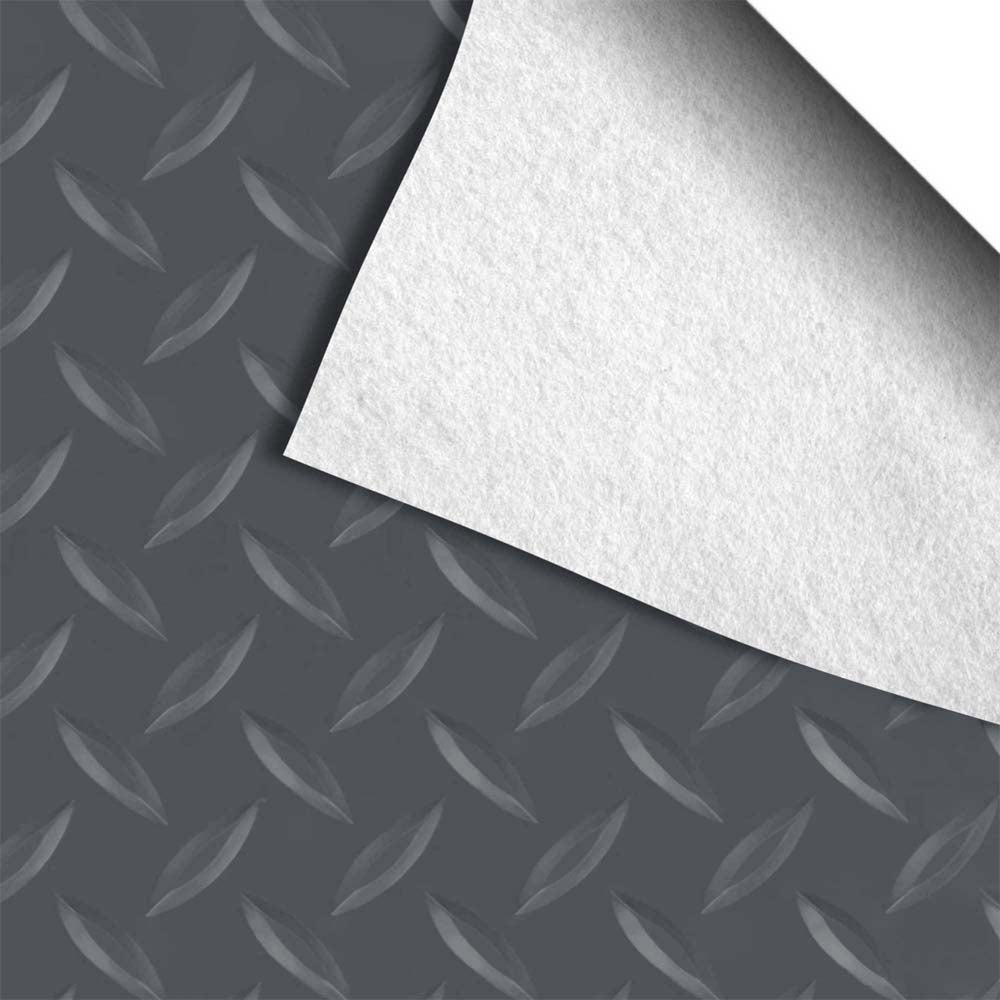 Gray Shed Flooring Mat With A Repeating Pattern Of Diamond Shaped Indentations Partially Covered By A White Sheet Of Paper
