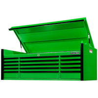 Green Extreme Tools 72 Inch 15 Drawer Triple Bank Top Chest With Black Handles