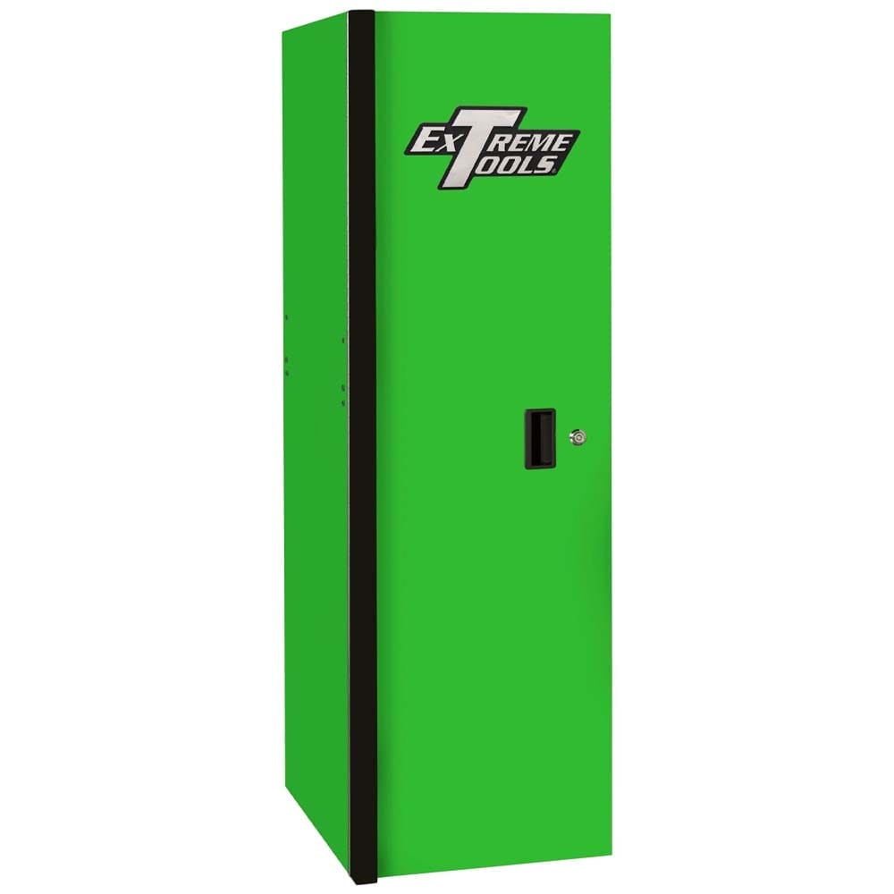 Green Extreme Tools Side Cabinet Tool Box Locker With Black Accents On The Sides And The Extreme Tools Logo Prominently Displayed On The Front