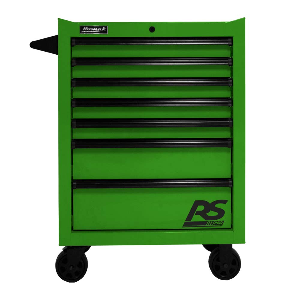 Green Homak 27 Roller Cabinet With Drawers, Featuring A Sturdy Metal Construction On Caster Wheels