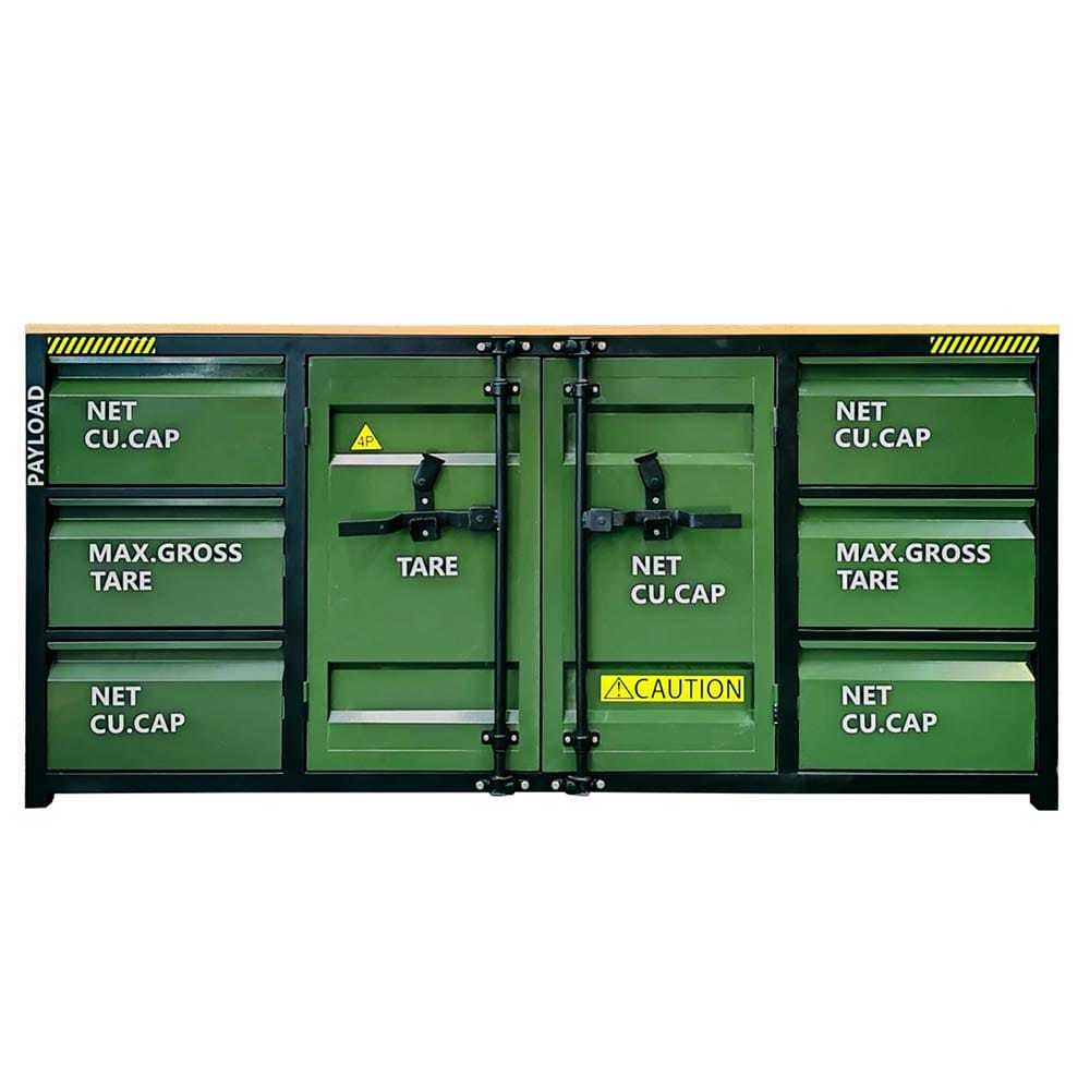 Green Industrial Workbench Styled With Side Drawers