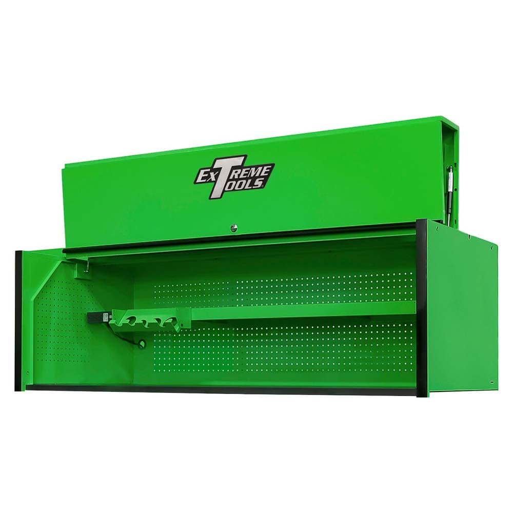 Green Top Best Tool Box Hutch With Black Side Accents And A Pegboard Back Panel