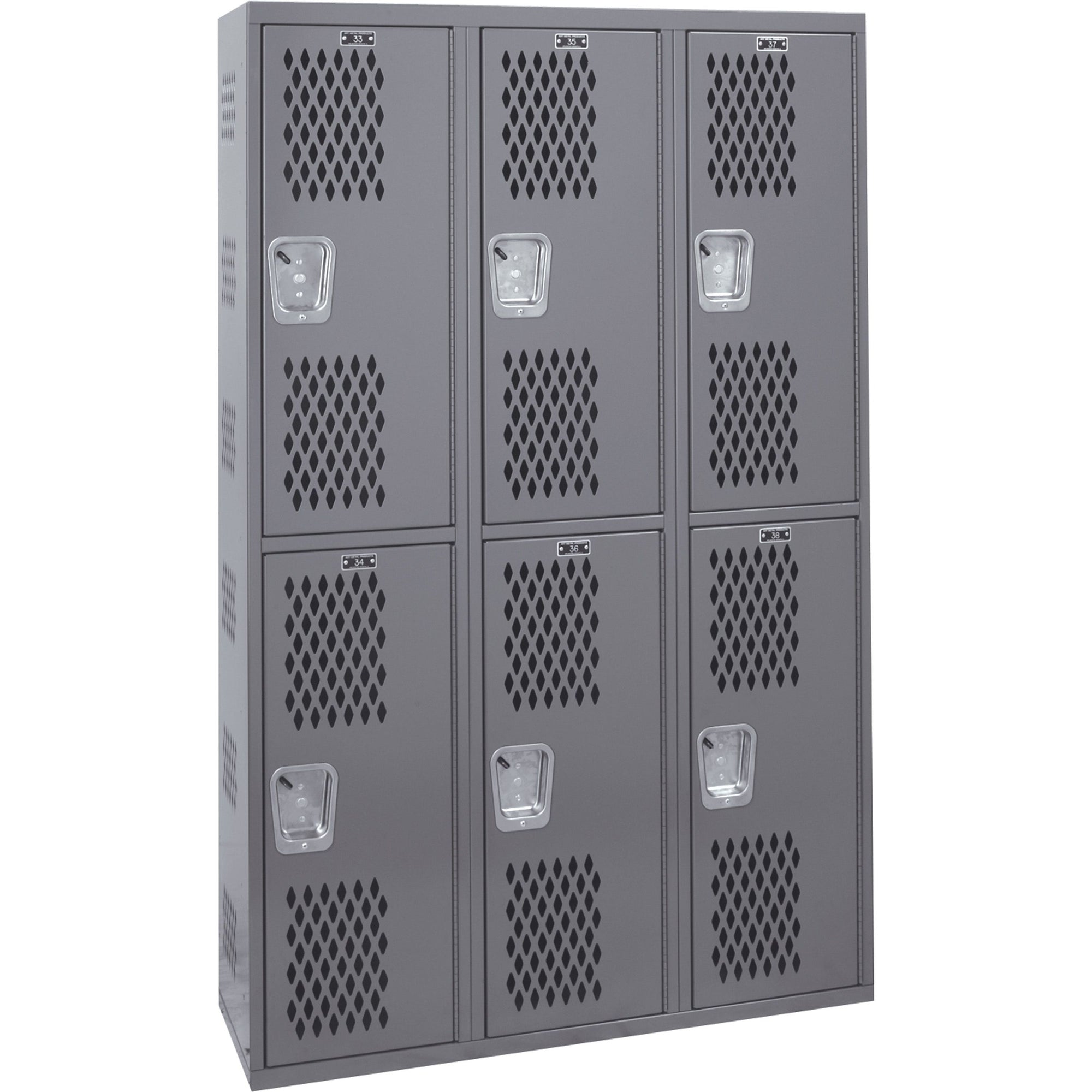 Slate Gray Hallowell Welded Single-Point Ventilated Locker, 36"W x 12"D x 72"H, Double Tier, 3-Wide