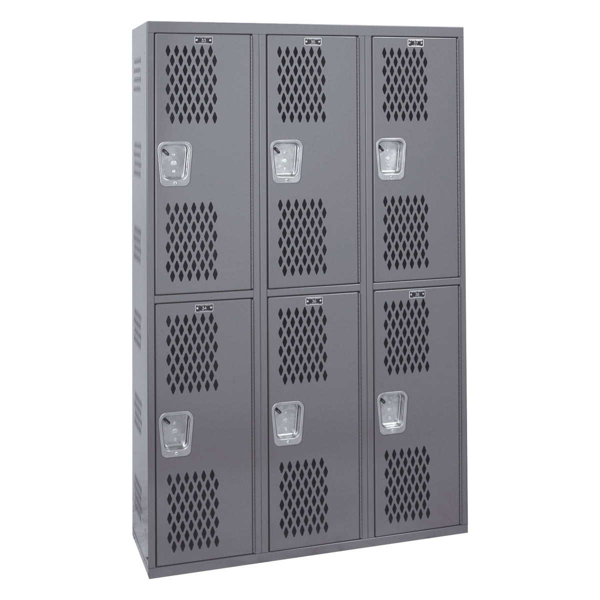 Slate Gray Hallowell Welded Single-Point Ventilated Locker, 36&quot;W x 18&quot;D x 72&quot;H, Double Tier, 3-Wide