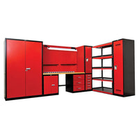 Hallowell 210 Inch Modular Workbench With Wood Top With Cabinets Drawers And Shelves