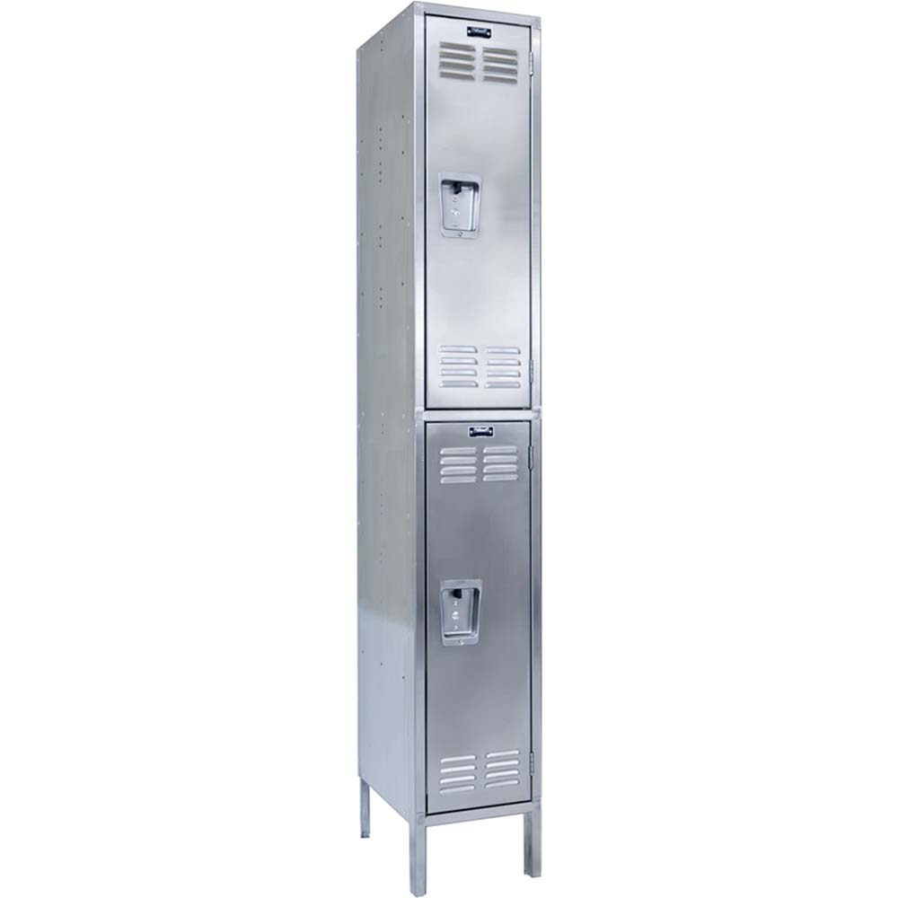 Hallowell 304 Stainless Steel Double Tier Locker 78H Unassembled With Two Compartments Each Featuring A Vented Door And A Handle