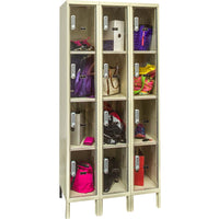 Hallowell DigiTech Safety-View Plus Locker 4-Tier Unassembled With Transparent Doors Each Containing Various Items Secured With Electronic Locks