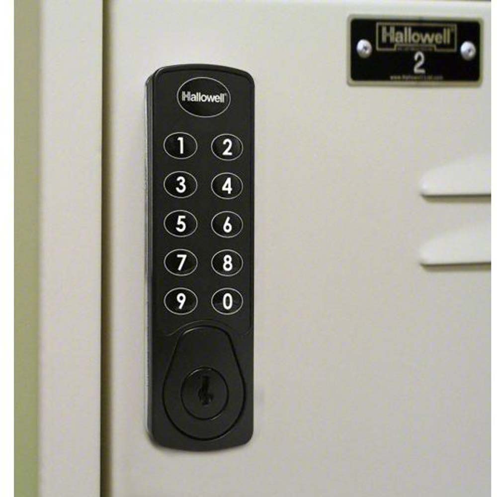 Hallowell DigiTech Triple-Tier Locker Unassembled With A Numeric Keypad And A Keyhole On A Locker Door