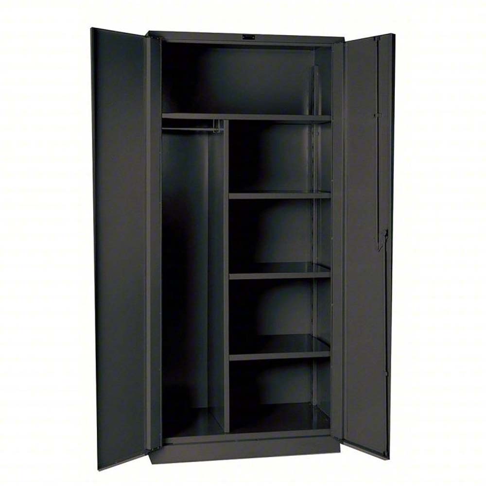 Hallowell DuraTough Combination Cabinet Classic Series With Open Doors Revealing Multiple Shelves And A Hanging Rod