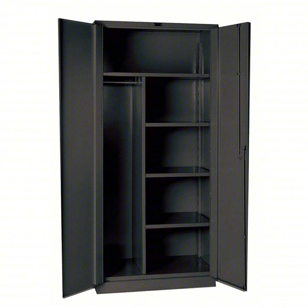 Hallowell DuraTough Galvanite Combination Cabinet With Multiple Shelves And A Hanging Rod On One Side