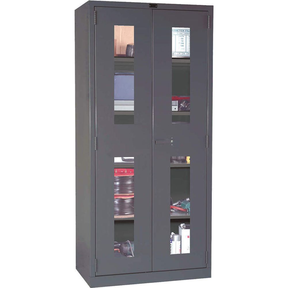 Hallowell DuraTough Safety View Storage Cabinet With Glass Panels On The Doors Revealing Various Items Stored Inside