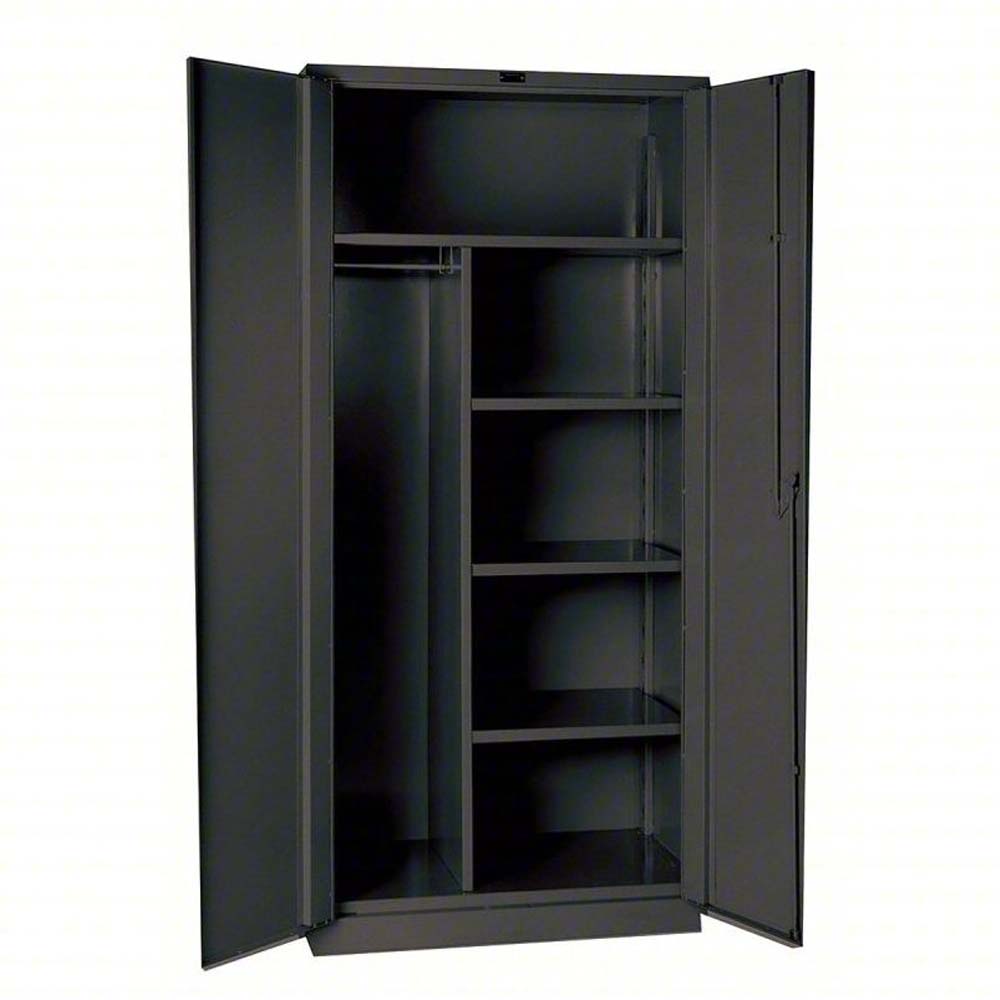 Hallowell HW6CC0478-4CL With Double Doors Opened To Reveal Multiple Shelves And A Hanging Rod For Versatile Storage Options