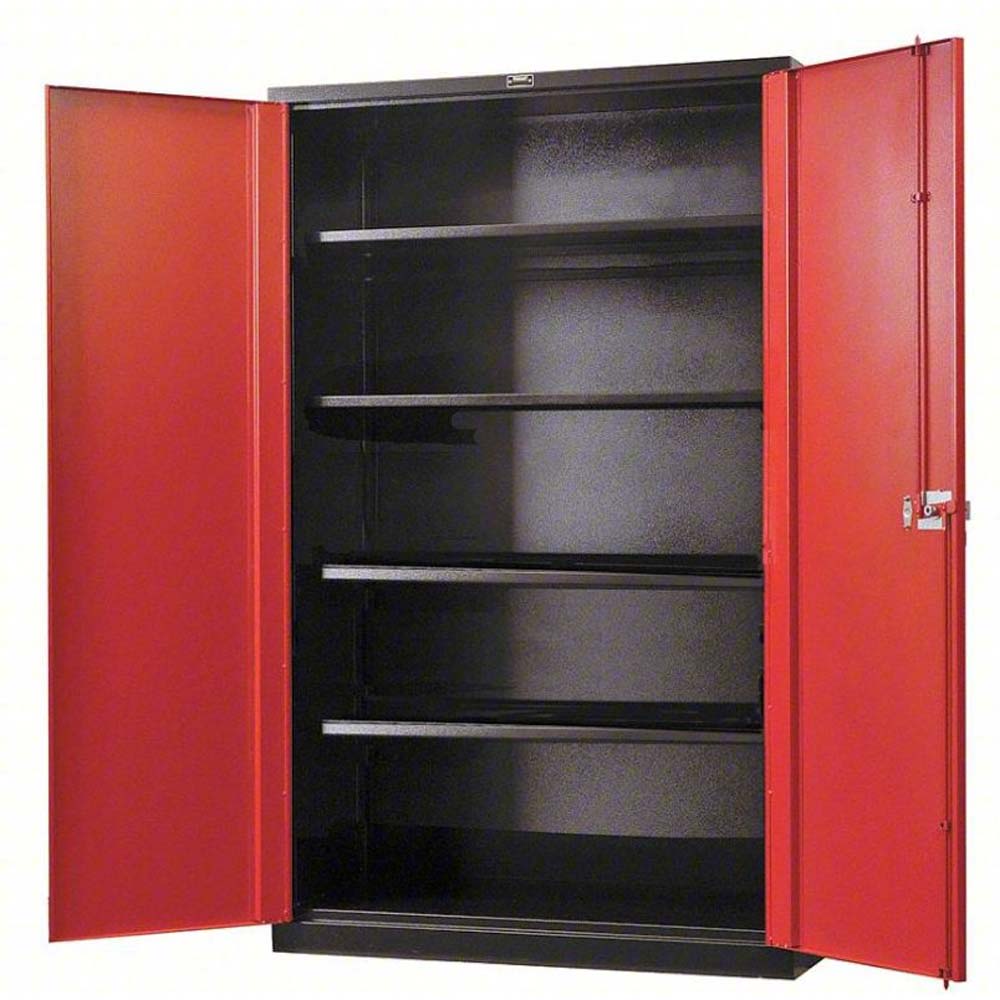 Hallowell Industrial Cabinet 36 Inch With Red Doors Featuring Multiple Empty Shelves