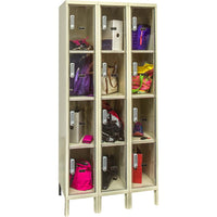Hallowell Locker 4-Tier 36W x 18D With Transparent Doors Each Containing Various Items Secured With Combination Locks