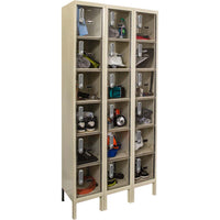 Hallowell Safety-View Plus Locker 36W x 78H 6-Tier Assembled Each Containing Various Personal Items And Electronic Devices Secured With Combination Locks