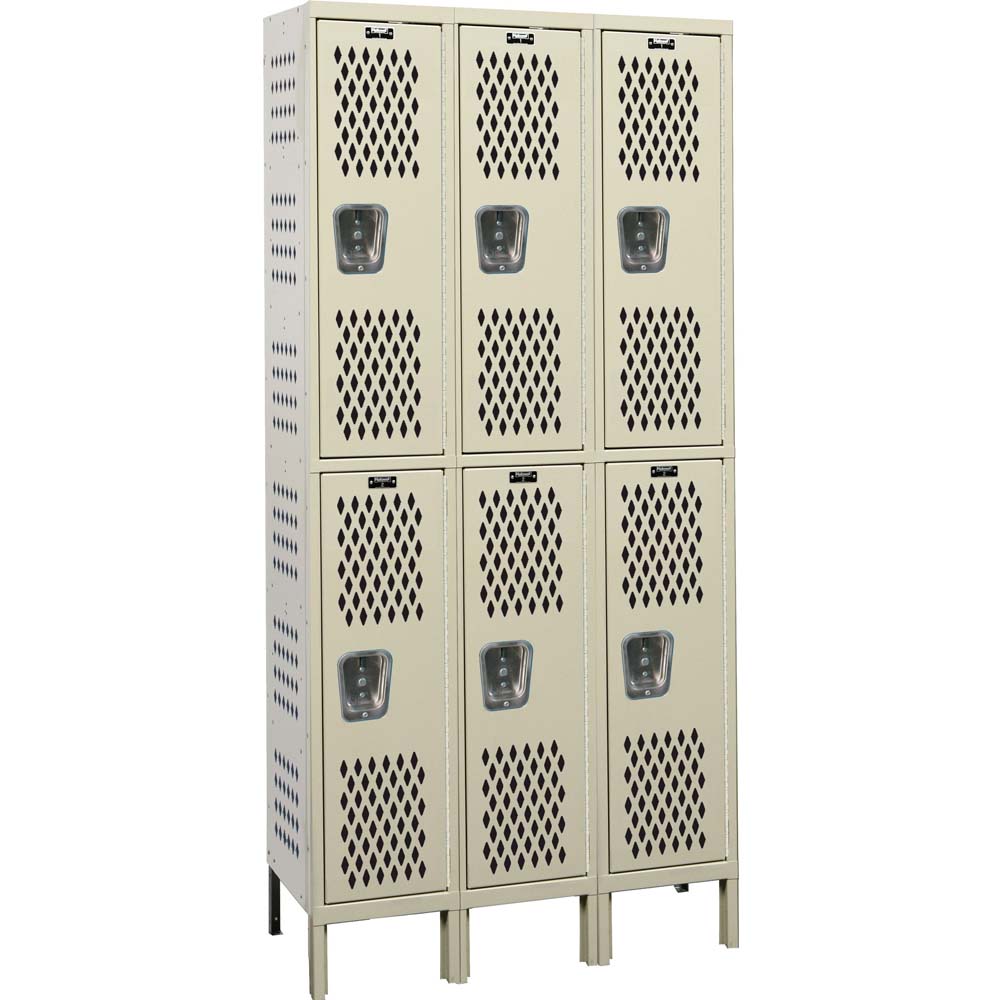 Hallowell Tan Heavy-Duty Ventilated Locker 54W x 78H With Ventilation Holes And Built-In Handles Arranged In Two Rows Of Three