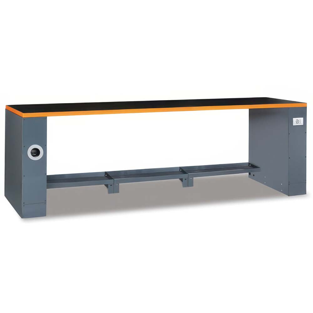 Heavy Duty Metal Workbench With A Full Length Work Surface And Built In Utility Access