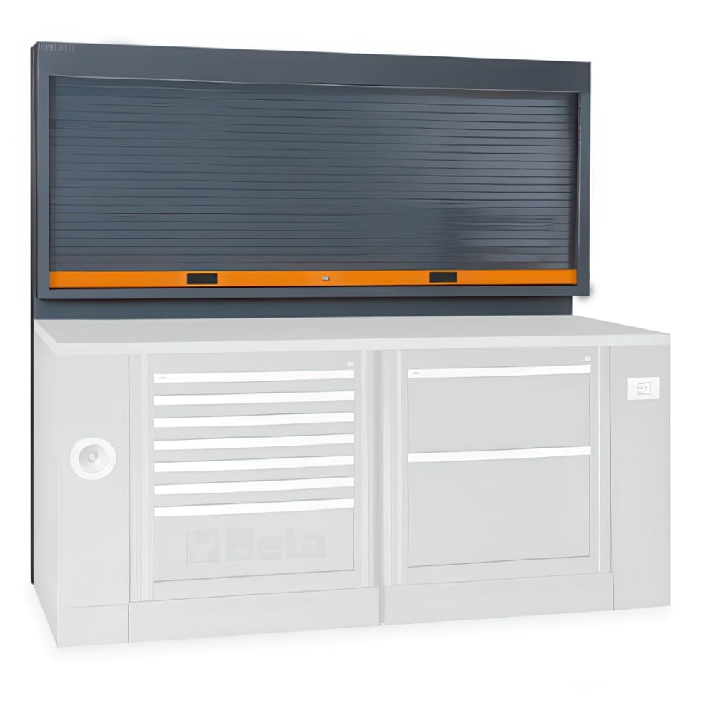 Heavy Duty Roller Shutter Wall Cabinet Integrated Into A Modular Workshop Storage System