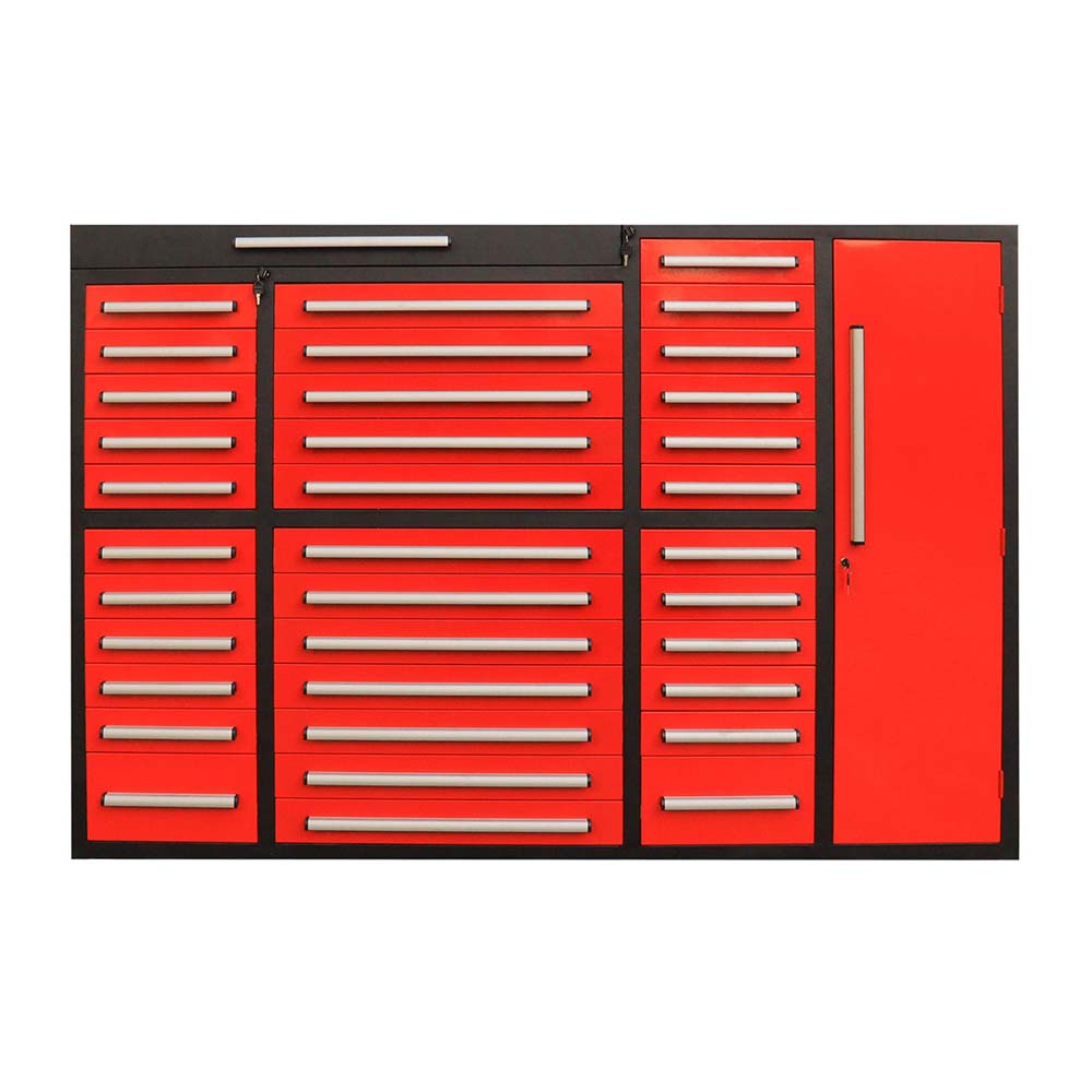 Heavy Duty Tool Cabinet With Multiple Drawers And A Tall Right Side Locker Door