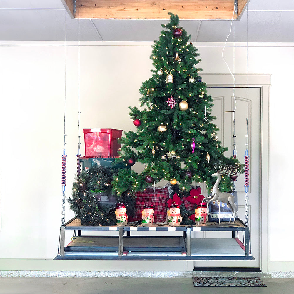 Holiday Decorations Stored On Attic Lift