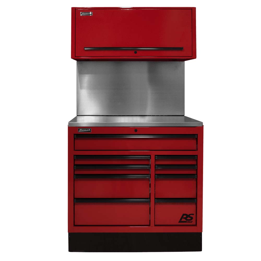 Homak 41 Red 9-Drawer CTS, A Stainless Steel Work Surface And A Top Storage Compartment