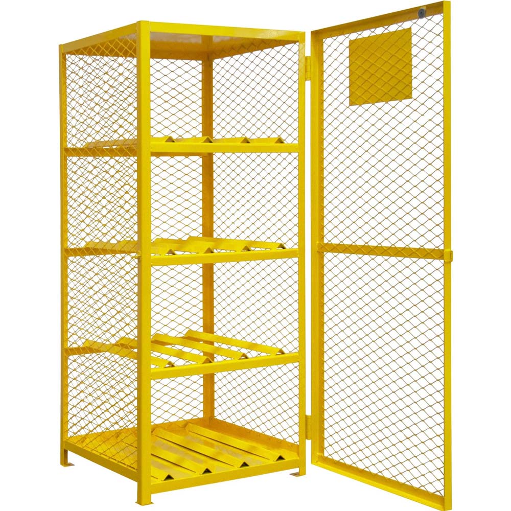 Horizontal Gas Cylinder Cabinet Manual Close Durham With Multiple Shelves And An Open Mesh Door