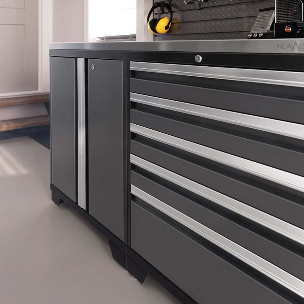 Industrial Grade Storage System Featuring A Dark Gray Pro 3.0 8 Piece Set With 5 Drawer Cabinets