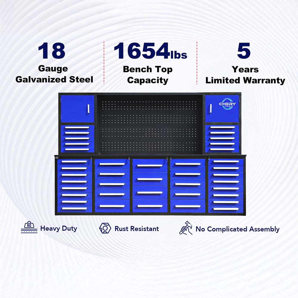 Infographic Displays A Blue Modular Workbench System