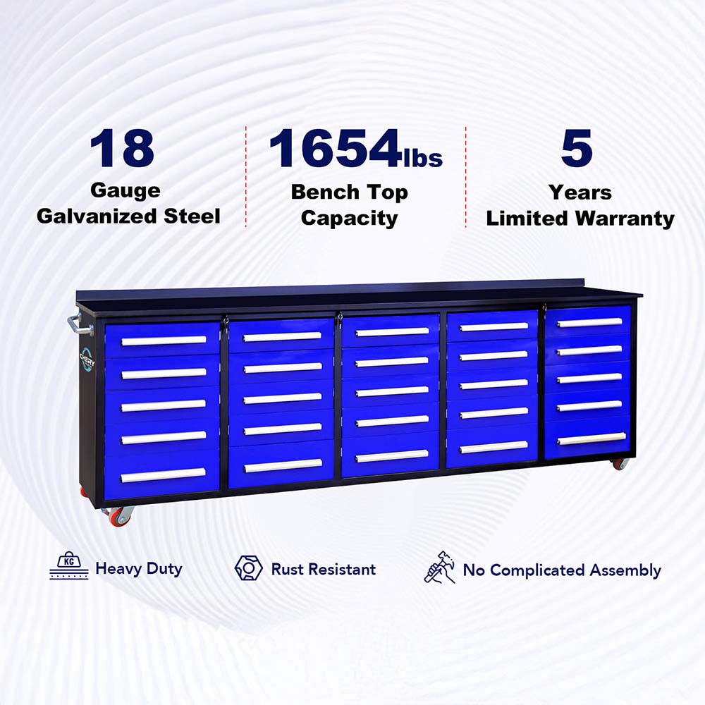 Infographic Features A Blue Rolling Multi Drawer Workbench