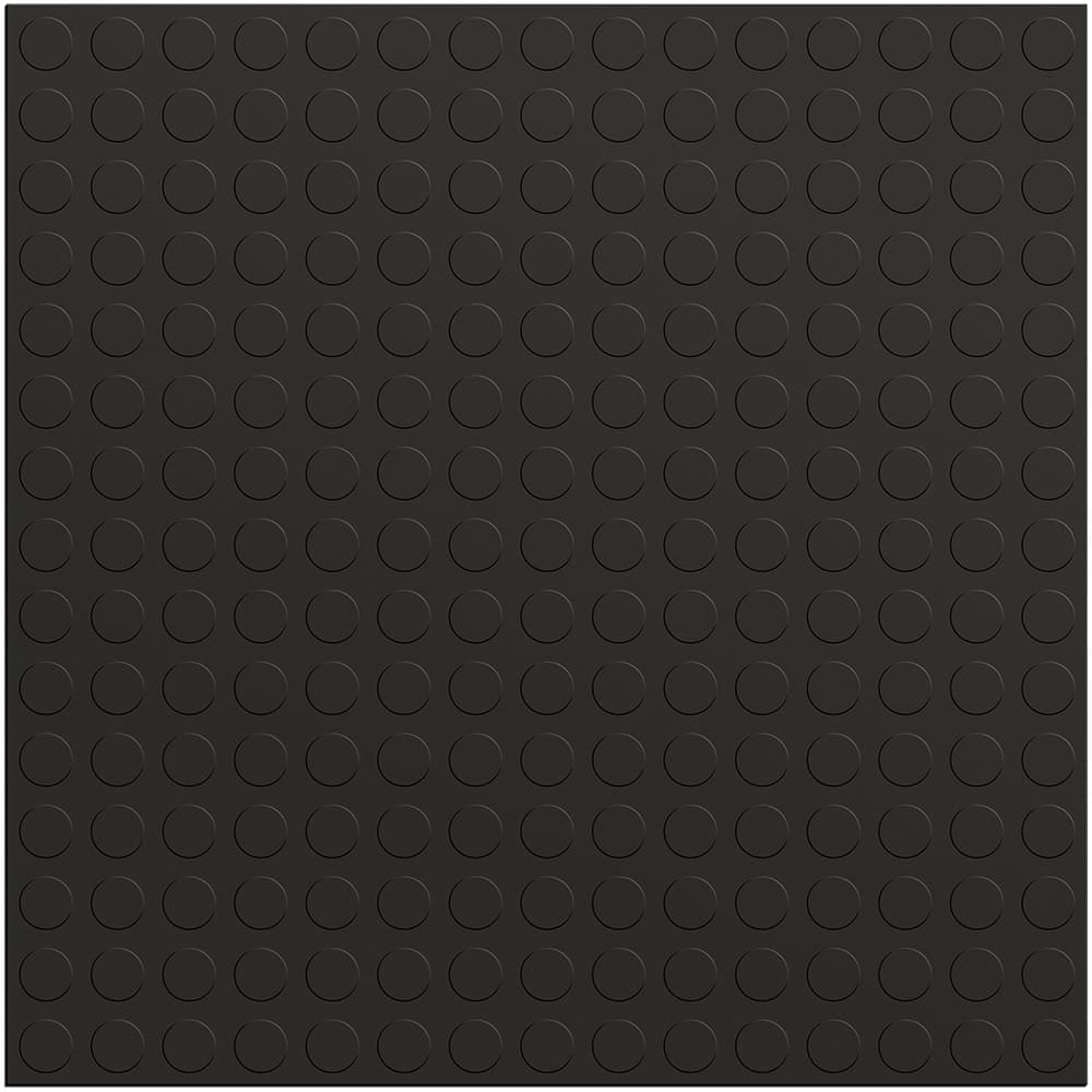 Jet Black Peel And Stick Garage Floor Tiles By Perfection Tile, With A Uniform Pattern Of Circular Indentations Covering The Entire Surface