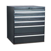 Knob Lock Drawer System With 3 Inch High Dividers Featuring Multiple Drawers With Silver Handles And A Lock On The Top Drawer