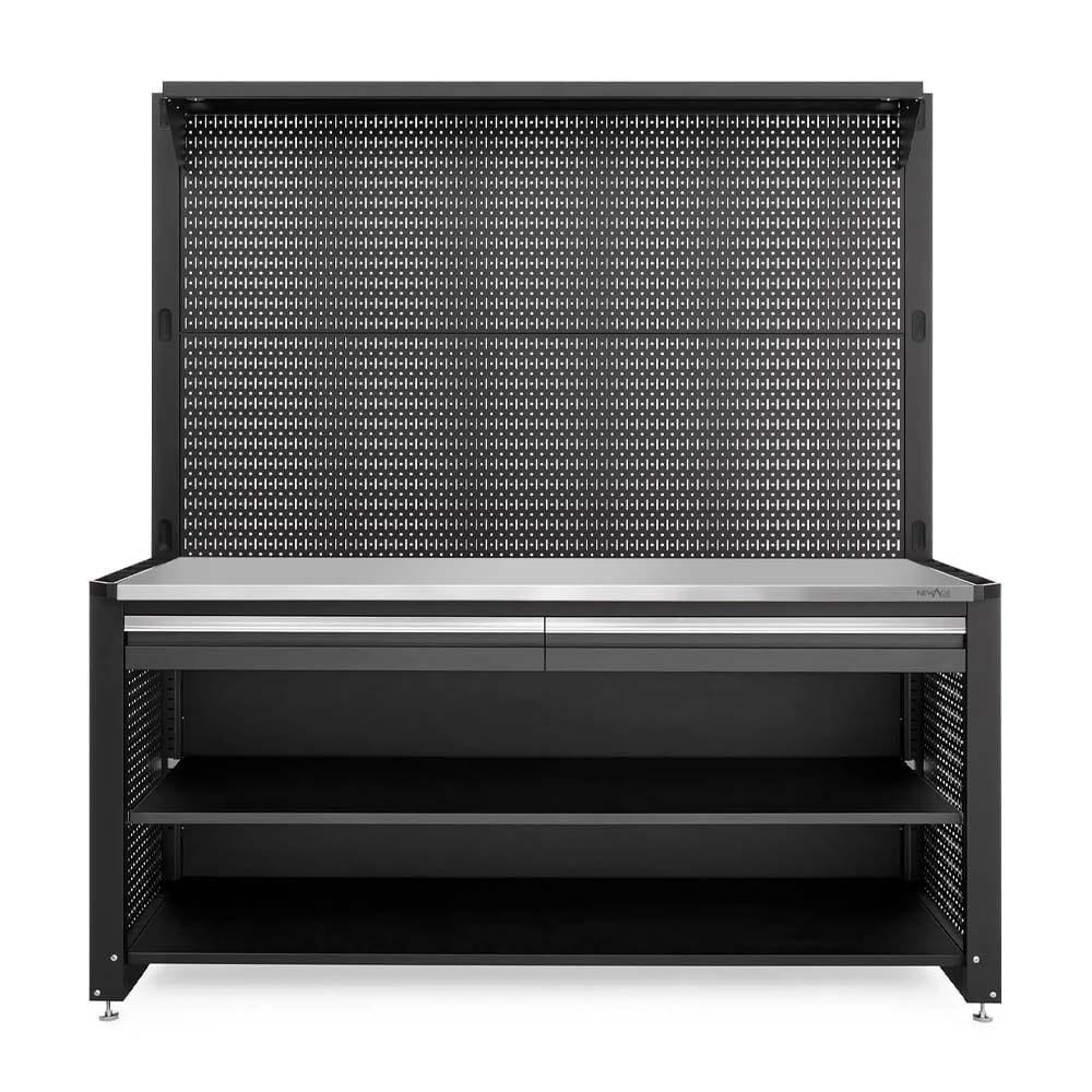 Large Black Garage Workbench With Stainless Top