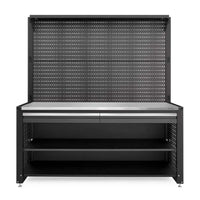 Large Black Garage Workbench With Stainless Top
