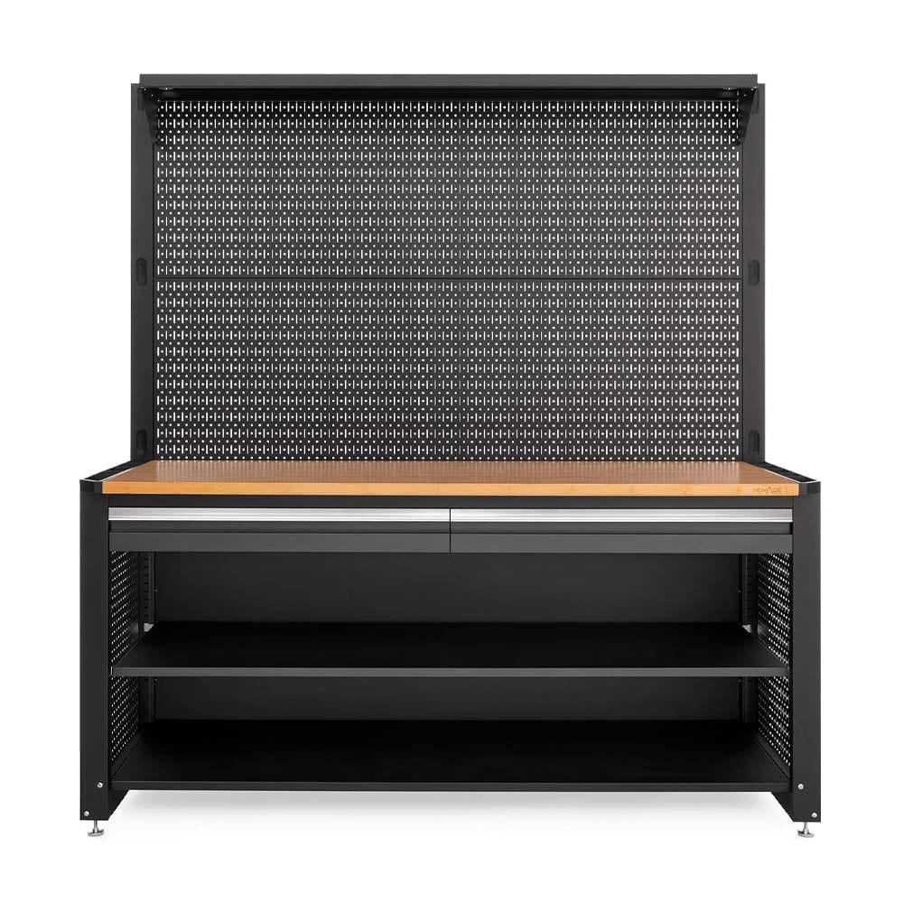 Large Workbench With Pegboard Backboard And Wood Top