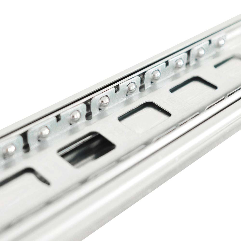 Macro View Of A Steel Drawer Runner Shows Ball Bearings Seated In The Sliding Track