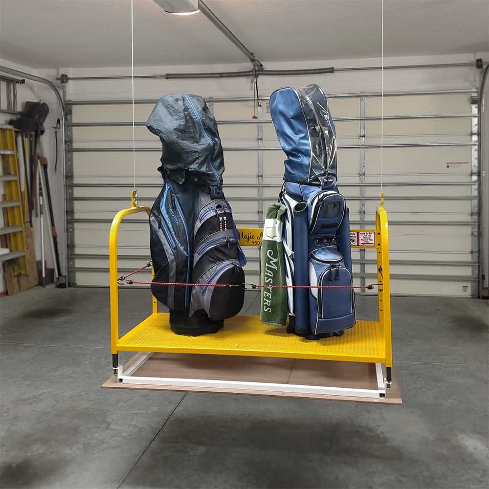 Majic Attic Lift storing golf clubs