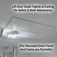 Closed Majic Attic Lift ceiling door sitting flush with a textured garage ceiling